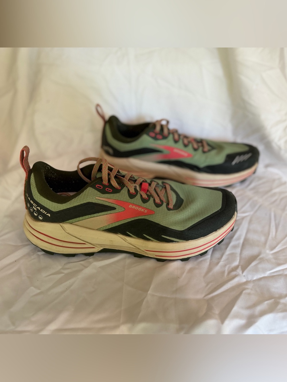 Brooks Women's Green and Coral Trail Running Shoes - size 9.5